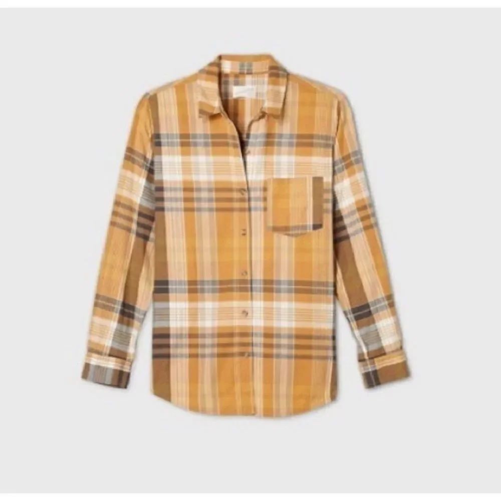 NWT Womens Universal Thread Plaid Yellow Autumn Long Sleeve Shirt - Sz XS